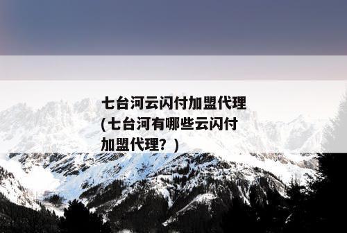 七台河云闪付加盟代理(七台河有哪些云闪付加盟代理？)