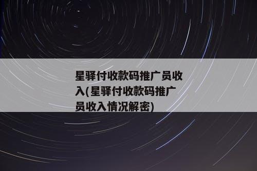 星驿付收款码推广员收入(星驿付收款码推广员收入情况解密)